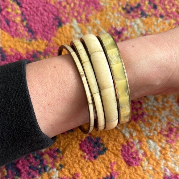 JCrew Elegant Cream and Gold colored Bangle Set - Picture 2 of 6